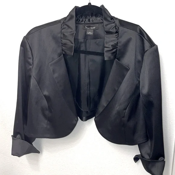 WHBM Black Satin Ruffled Bolero Cocktail Jacket - Picture 3 of 8